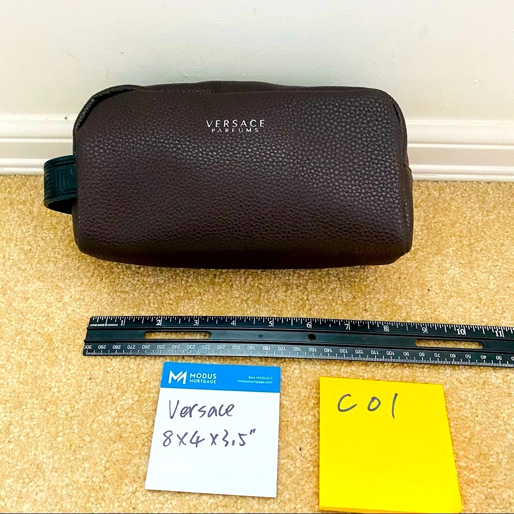Versace travel personal cosmetic bag Brown leather